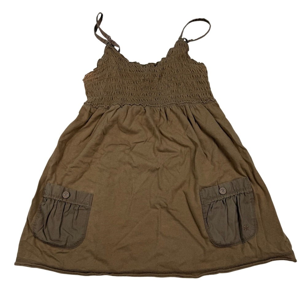 VTG Y2K SO Wear It Declare Brown Smocked Cami Tank Babydoll Top Cargo Pockets M